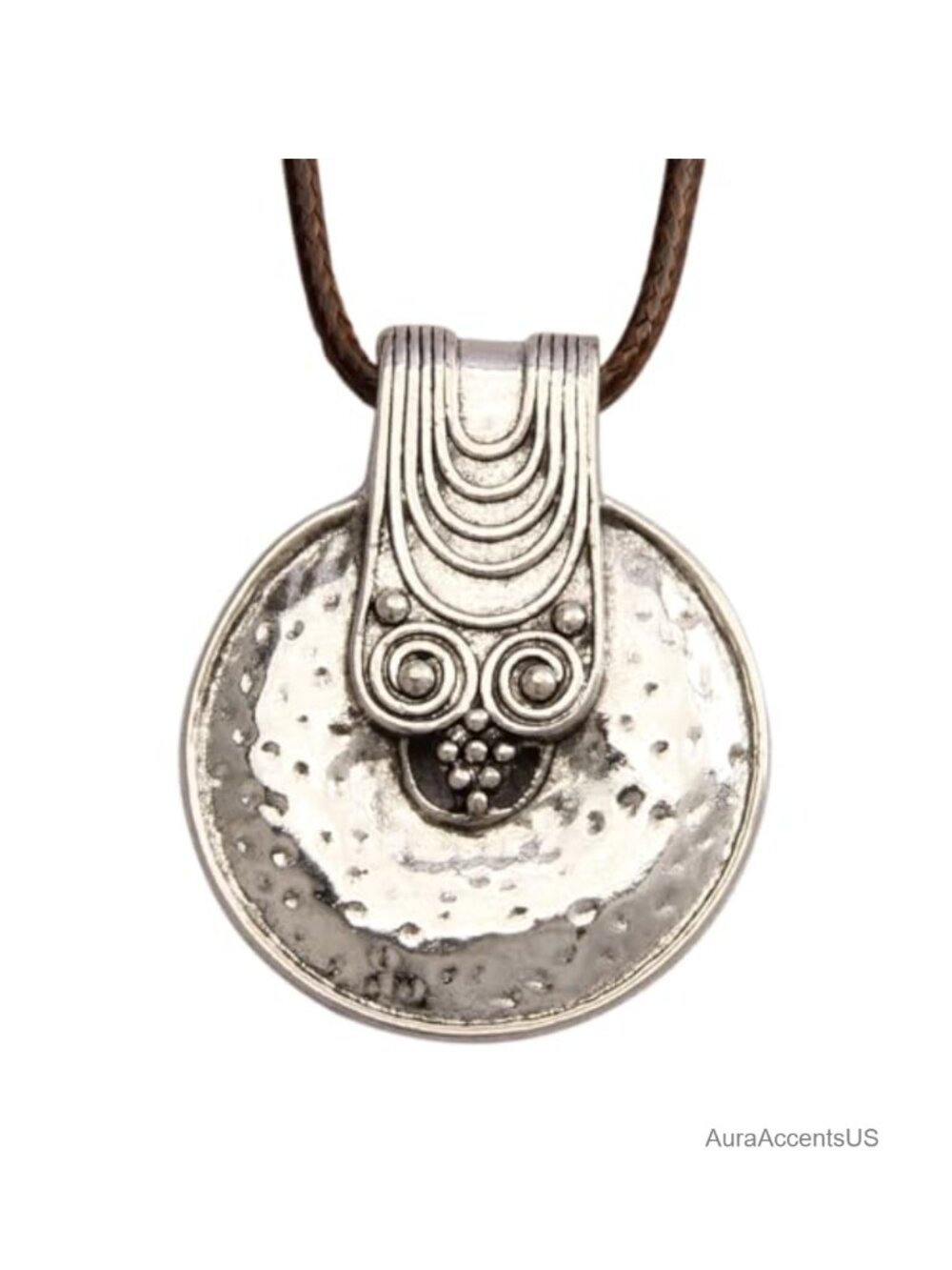 Boho Leather Choker Necklace Handmade Brass Pendant Adjustable Women